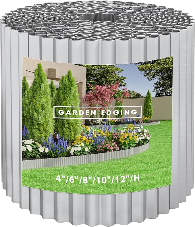 Metal Garden Edging Border, Corrugated Steel Landscaping, DIY for Lawn (Silver, 6 Inch x 40FT)