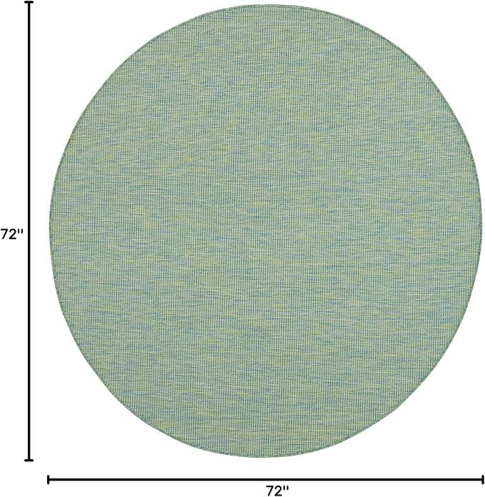 Nourison Positano Indoor/Outdoor Blue/Green 6' x Round Area Rug, Easy Cleaning, Non Shedding, Bed Room, Living Room, Dining Room, Backyard, Deck, Patio (6 Round)