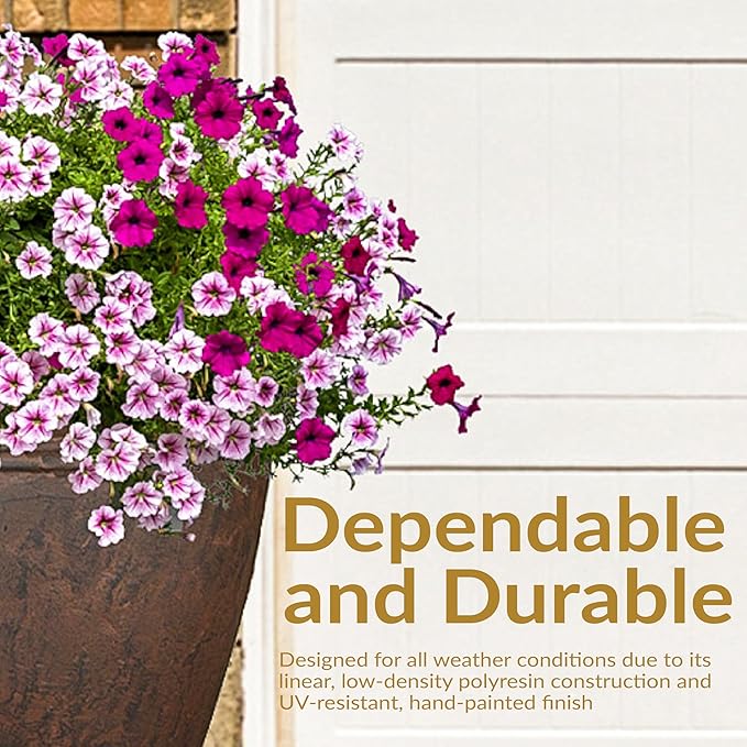 Sunnydaze 24-Inch Anjelica Large Plastic Pot for Plants - Outdoor Polyresin Round Planter with Drillable Drainage Holes - Rust