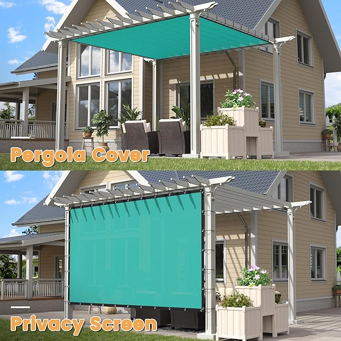 VICLLAX Shade Fabric Sun Shade Cloth with Every 2 FT Grommets for Patio Garden Pergola Cover Canopy 10x18 FT, Turquoise