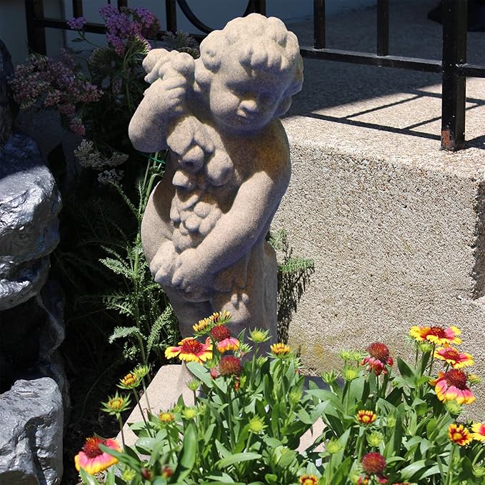 EMSCO Group Cupid Statue – Natural Sandstone Appearance – Made of Resin – Lightweight – 24” Height
