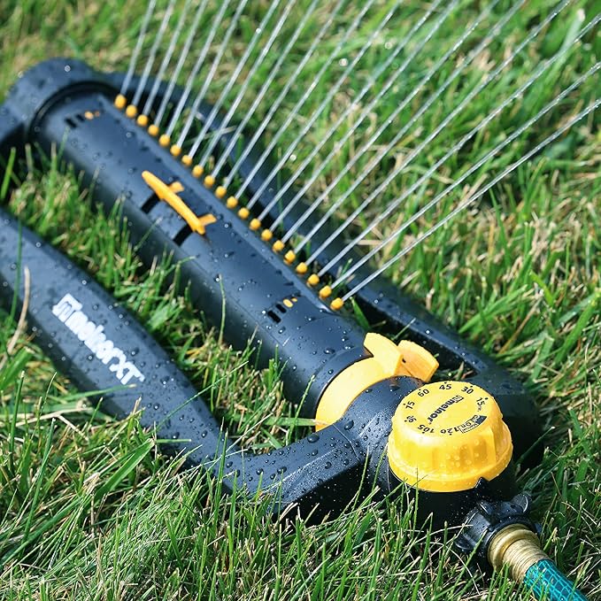 Melnor 65133AMZ XT Turbo Oscillating Sprinkler W/Timer, 4,500 sq. ft., Quick Connect Bundle, 2-Way Adjustable, Black, Yellow