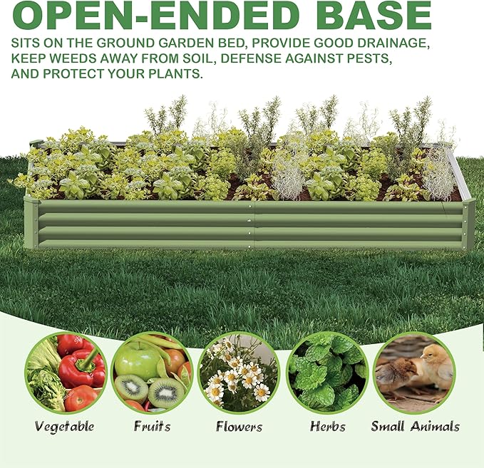 8X4X1ft Galvanized Raised Garden Bed for Gardening,Metal Planter Boxes Outdoor Patio Kit Planting Bed for Vegetables Flowers Herb,Green