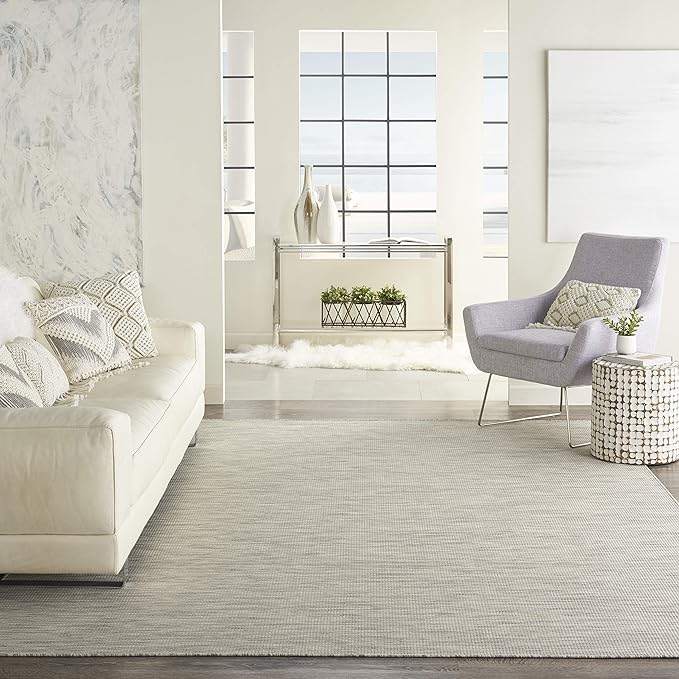 Nourison Positano Indoor-Outdoor Light Grey 5' x 7' Area Rug, Easy Cleaning, Non Shedding, Bed Room, Living Room, Dining Room, Backyard, Deck, Patio (5x7)