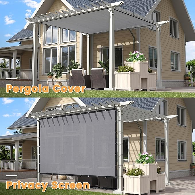 VICLLAX Shade Fabric Sun Shade Cloth with Every 2 FT Grommets for Patio Garden Pergola Cover Canopy 10x23 FT, Light Grey