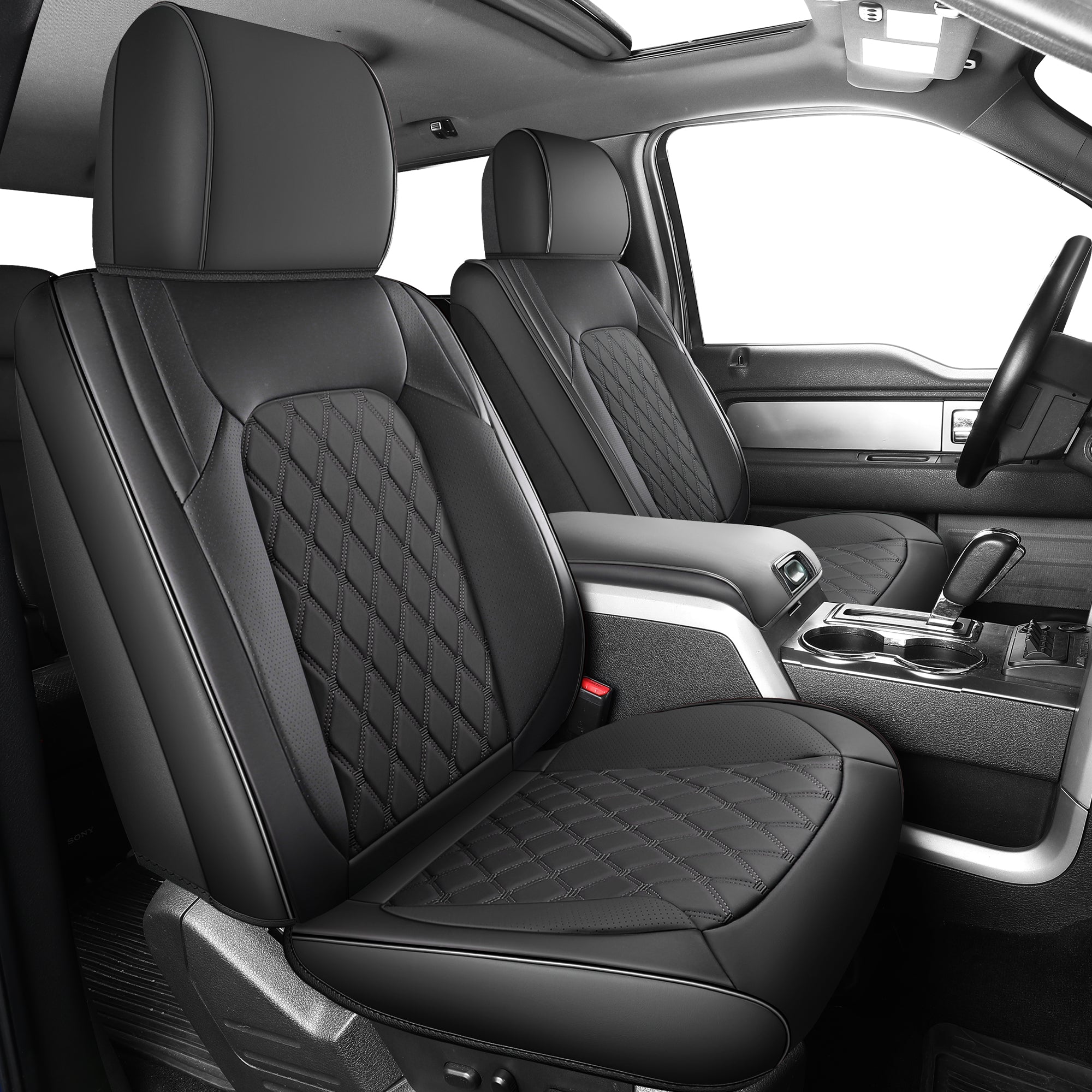 Umbrauto Custom Fit Seat Covers for Ford F150, Pickup Truck Nappa Leather Seatcovers for 2015-2025 Ford F150 SuperCrew/ 2017-2025 F250 F350 F450 Super Duty Crew Cab XL XLT Lariat King Ranch Platinum,Black