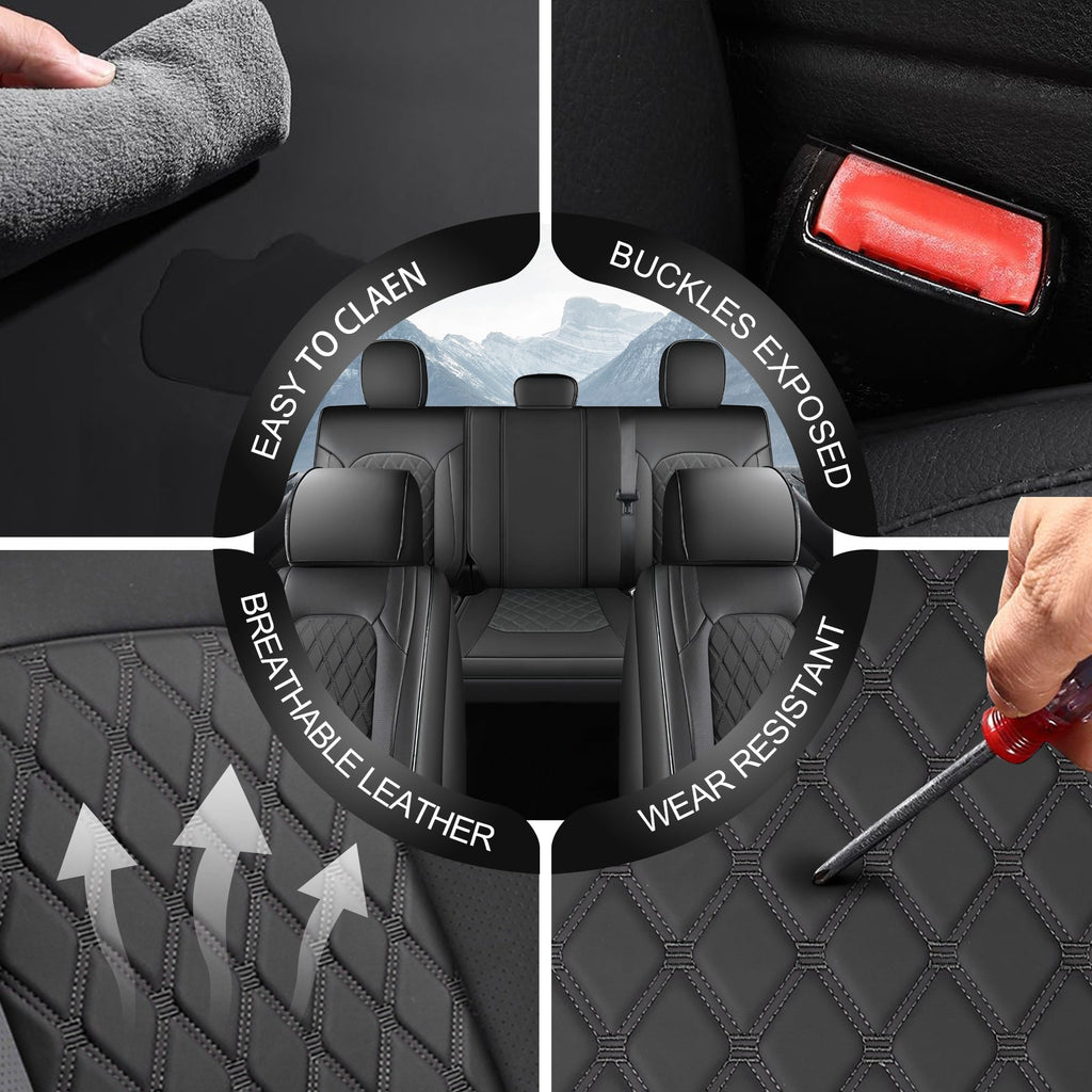 Umbrauto Custom Fit Seat Covers for Ford F150, Pickup Truck Nappa Leather Seatcovers for 2015-2025 Ford F150 SuperCrew/ 2017-2025 F250 F350 F450 Super Duty Crew Cab XL XLT Lariat King Ranch Platinum,Black