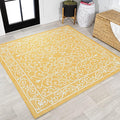 JONATHAN Y SMB106L-5SQ Charleston Vintage Filigree Textured Weave Indoor Outdoor Area Rug, Classic Traditional Transitional Easy Cleaning,Bedroom,Kitchen,Backyard,Patio, Yellow/Cream, 5' Square
