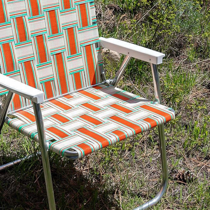 Lawn Chair USA Folding Aluminum Outdoor Patio Lawn Chair | Heavy-Duty Webbed Chairs for Camping, Sports, Beach, Yard & Tailgating | Lightweight Portable | Magnum - Surfside