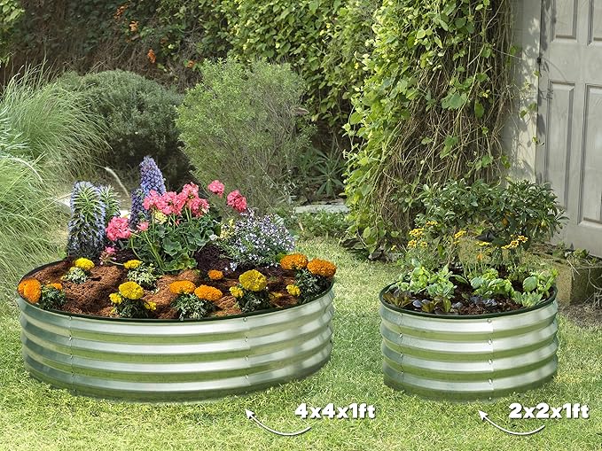 Galvanized Raised Garden Beds Outdoor // 2×2×1 ft Planter Raised Beds for Gardening, Vegetables, Flowers // Large Metal Garden Box (Silver) // Patented Tool-Free Design