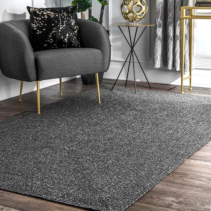 nuLOOM 4' x 6' Solid Hand Braided Indoor/Outdoor Area Rug, Pet-Friendly, High Traffic, Weather Resistant, for Patio, Balcony, Bedroom, Living, Dining Room, Wynn Charcoal