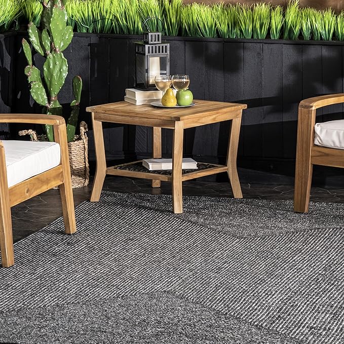 nuLOOM 2' x 16' Solid Hand Braided Indoor/Outdoor Area Rug, Pet-Friendly, High Traffic, Weather Resistant, for Patio, Balcony, Bedroom, Living, Dining Room, Wynn Charcoal