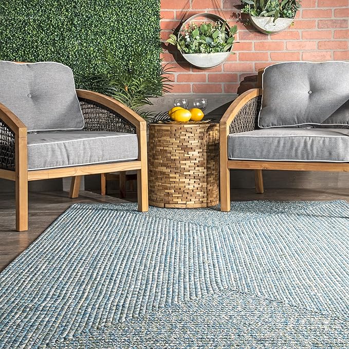 nuLOOM 3' x 5' Solid Hand Braided Indoor/Outdoor Area Rug, Pet-Friendly, High Traffic, Weather Resistant, for Patio, Balcony, Bedroom, Living Room, Dining Room, Wynn Aqua