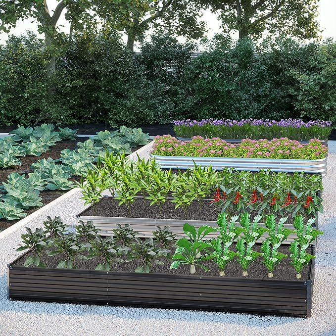 12x4x1FT Galvanized Raised Garden Bed Kit,Vegetable Boxes-Rectangle Metal Flower Box,Large Planter Raised Beds Outdoor Garden for Planting,Fruit,Herb-Black