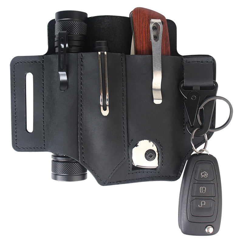 GEBWOLF New Outdoor EDC Tactical Pocket Leather Multi-Function Knife Case Portable EDC Tool Leather Case Bag