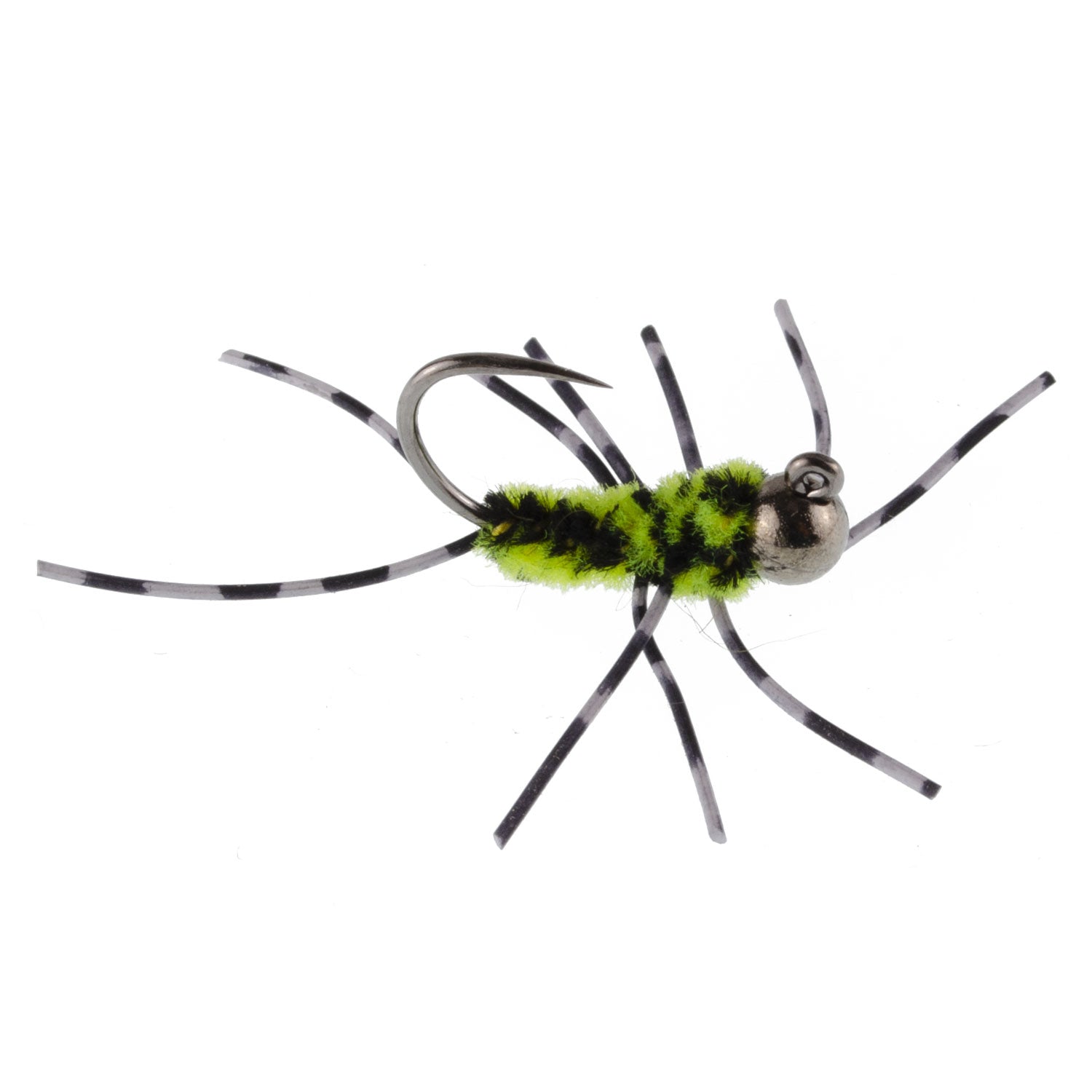 3 Pack Barbless Pat's Barred Rubber Legs Tungsten Bead Jigged Black/Chartreuse Euro Nymph  - Hook Size 6