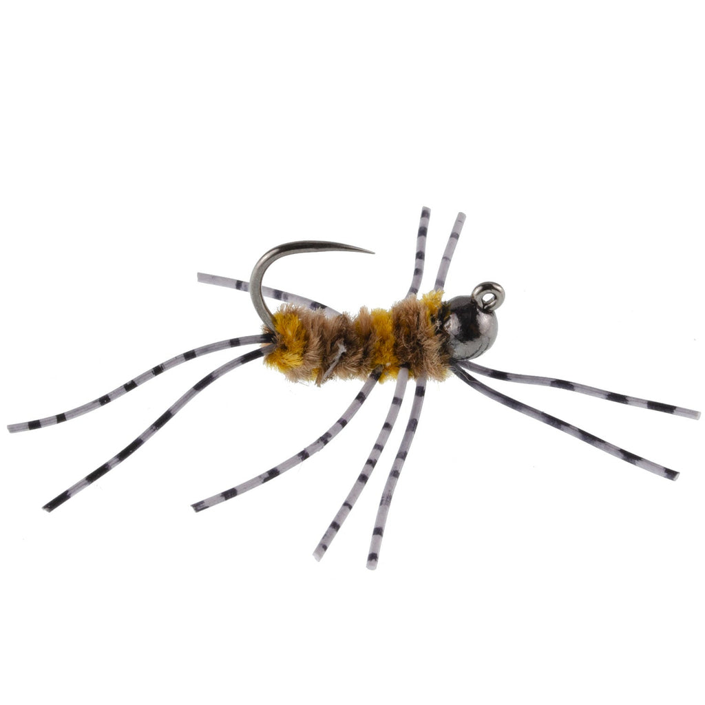 Barbless Pat's Barred Rubber Legs Tungsten Bead Jigged Coffee/Tan Euro Nymph  - Set of 12 Flies Hook Size 6