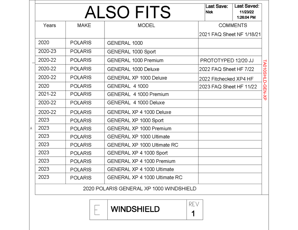 Trail Armor Full Windshield for 2020-22 Polaris General 1000 / XP 1000