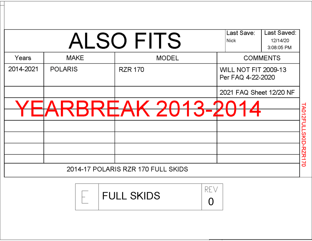 Trail Armor Full Skids with Integrated Side Nerfs and Rear Swing Arm Skid for 2009-21 Polaris RZR 170