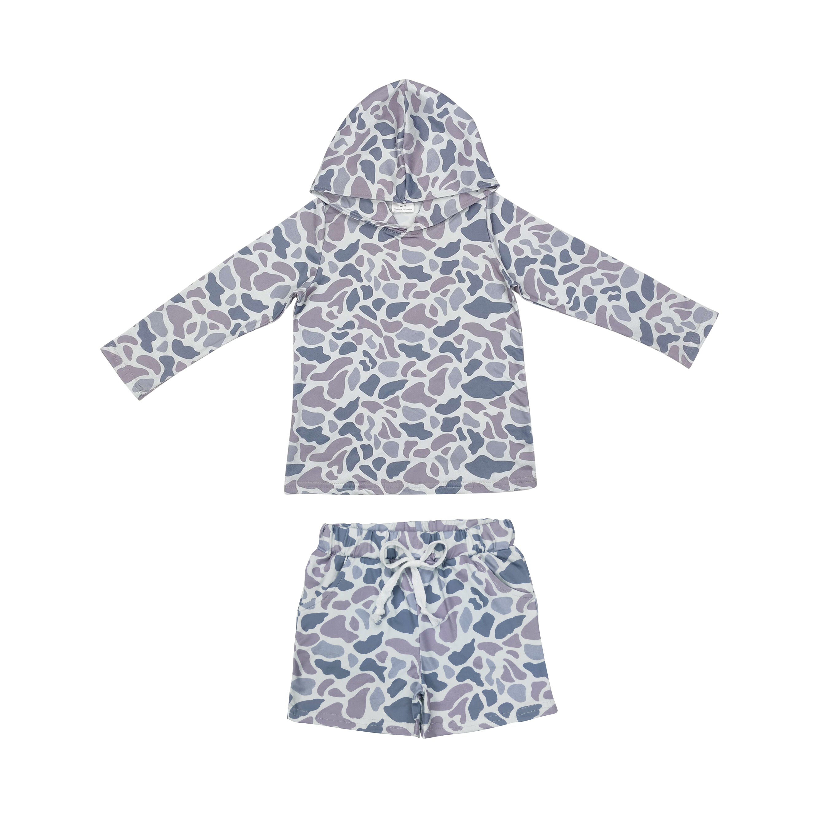 Grey camo hoodie shorts kids boys clothing set