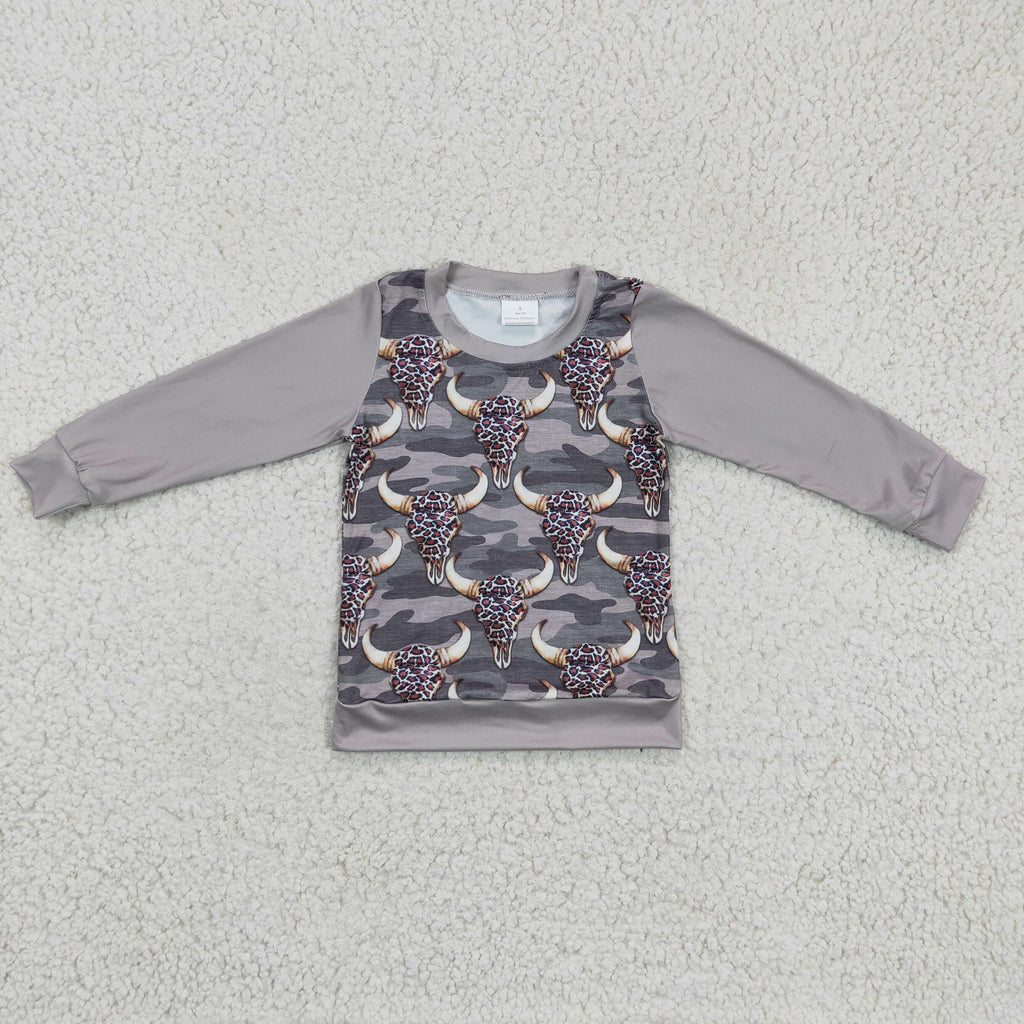 Leopard cow camo long sleeves kids western shirt