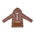 Brown long sleeves camo pocket zipper boys hoodie
