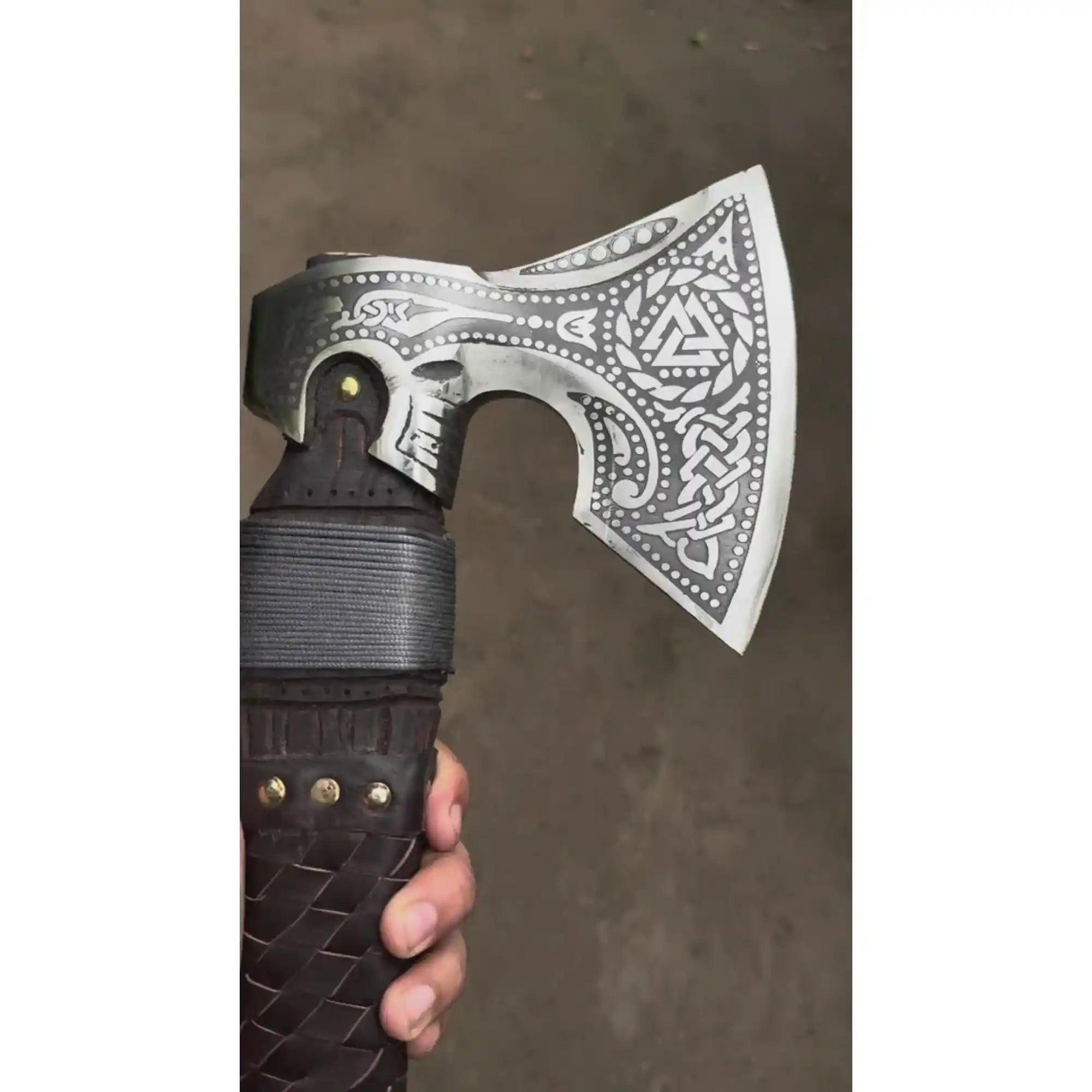 Viking Style Engraved Axe | Handcrafted Leather Wrapped Handle