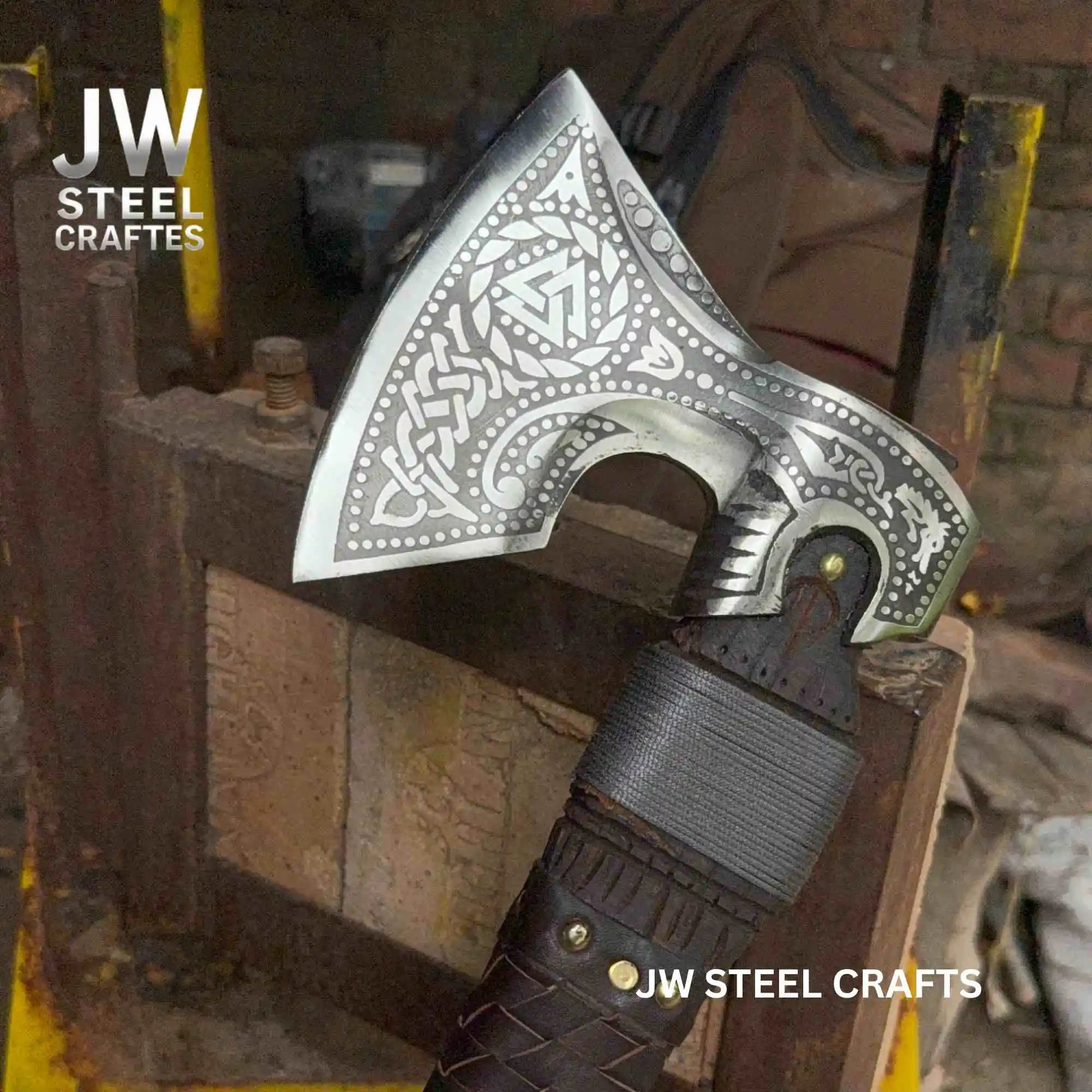 Viking Style Engraved Axe | Handcrafted Leather Wrapped Handle