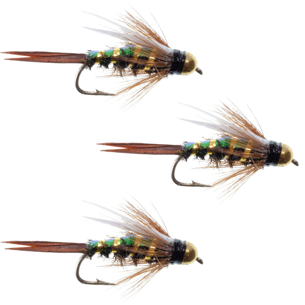 3 Pack Flash Back Tungsten Bead Head Prince Nymph Fly Fishing Flies - Hook Size 16