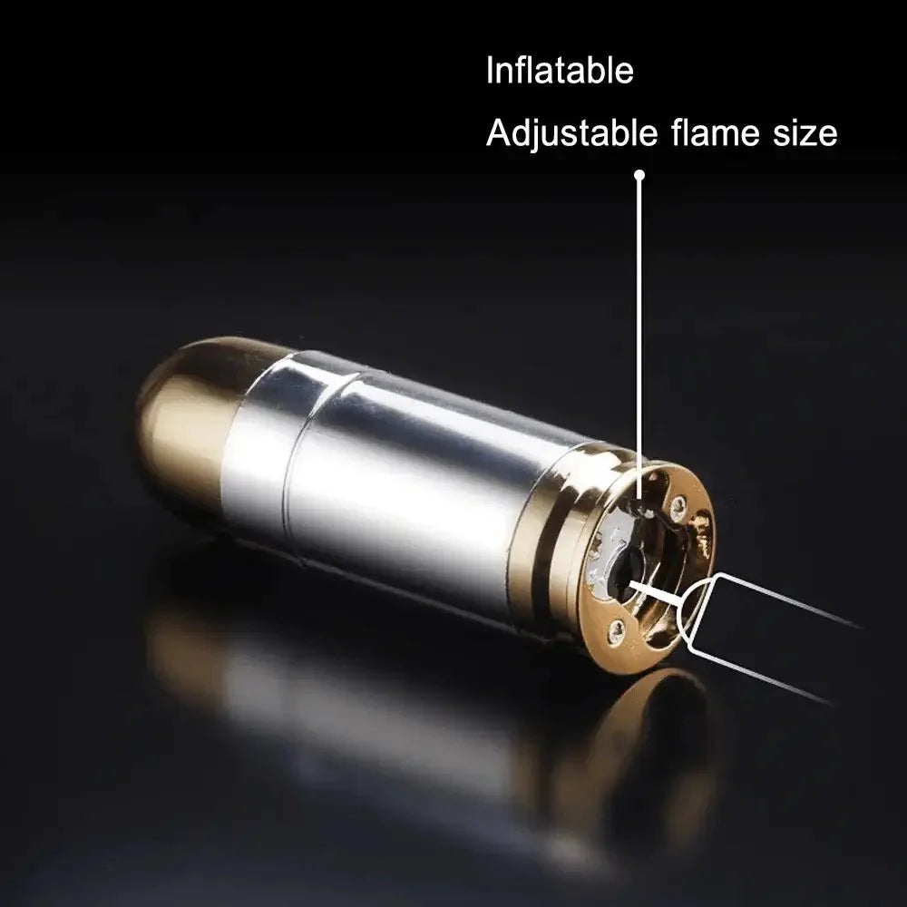 Bullet-Shaped Torch Lighter, 3-Inch, Blue Flame, Butane Refillable with Bottle Opener, Silver and Gold
