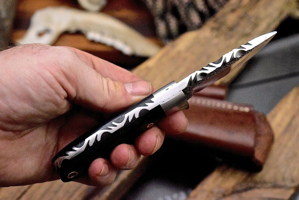 Custom Skinning Hunting Knife | Hand Forged 1095 Steel Blade with Micarta Handle | 7.2 Inches | Leather Sheath | KBS Knives