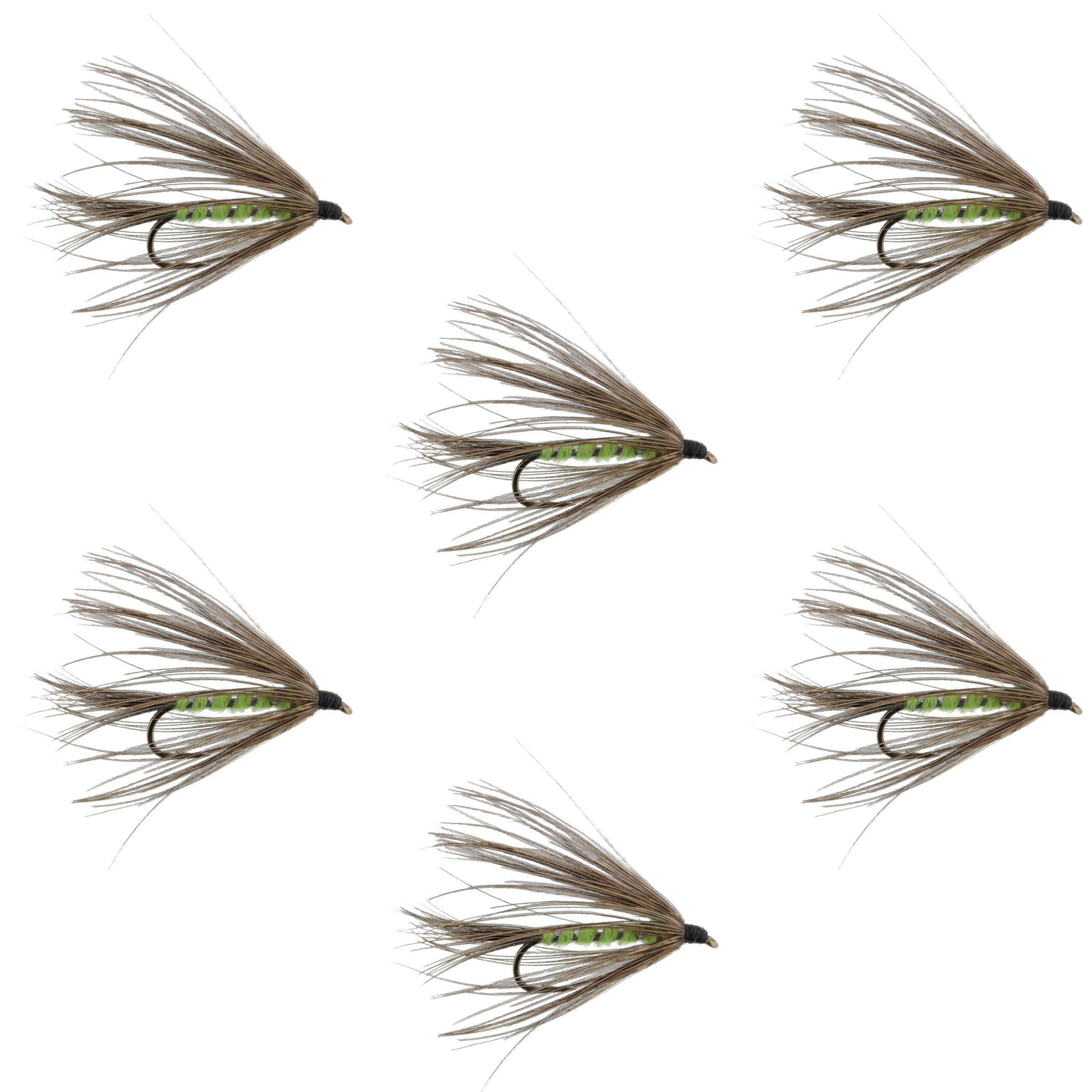 Carey Special Soft Hackle Grouse and Bright Green Wet Fly - 6 Flies Hook Size 10
