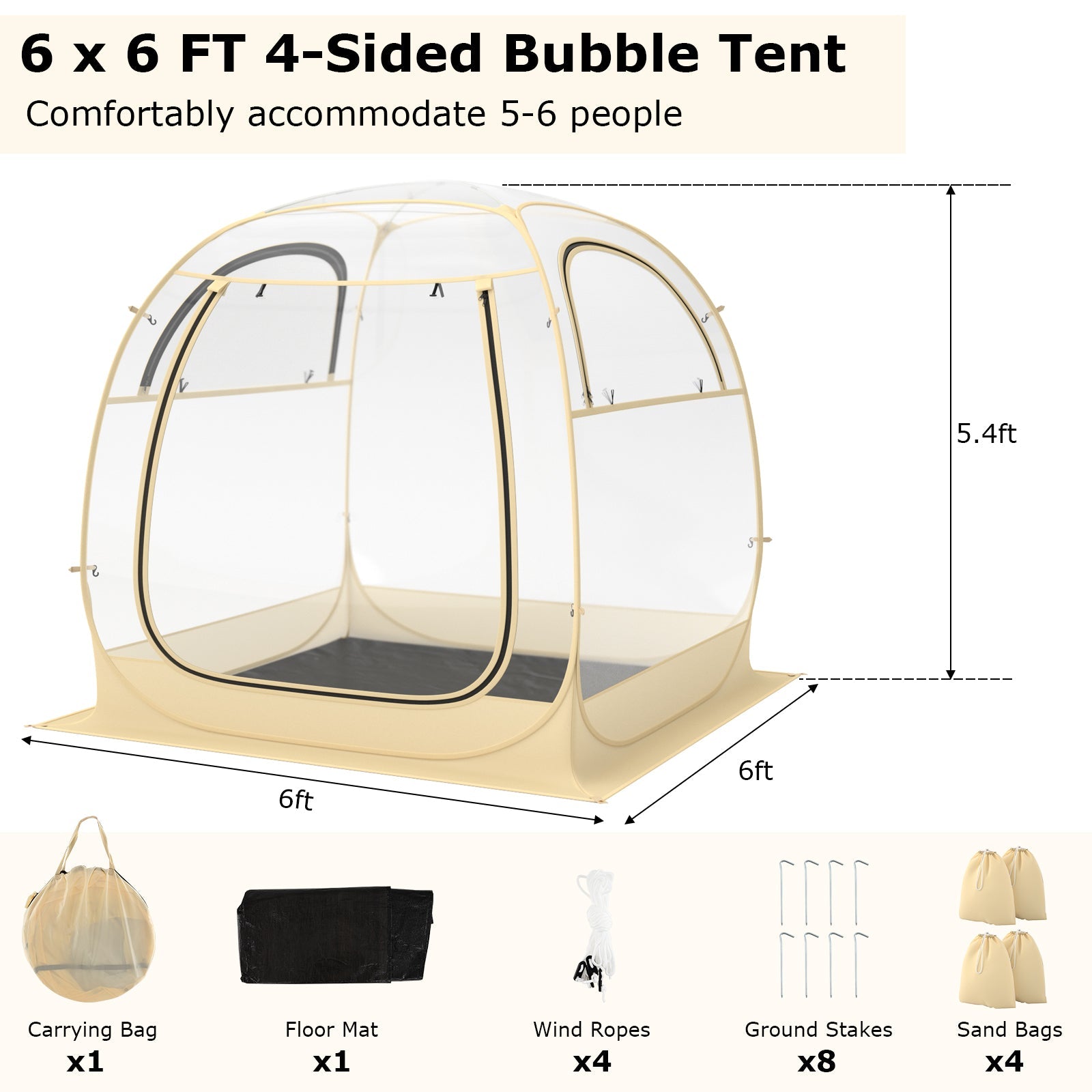 Instant Pop up Sports Tent with Carrying Bag and Floor Mat for 1-2/5-6 People-M