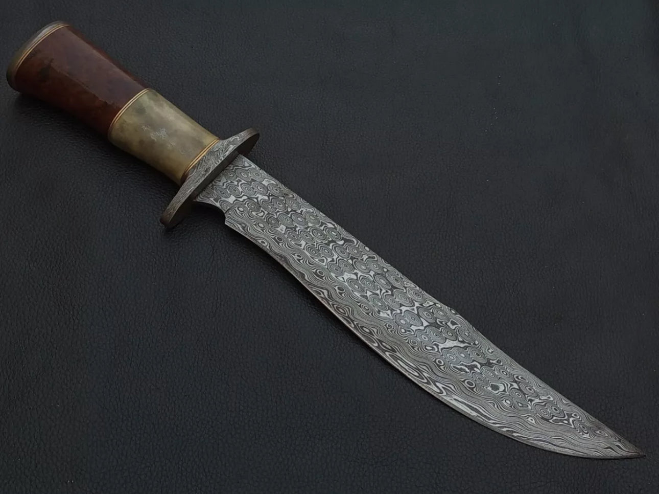 Custom Handmade 15” Bowie Knife with Color Bone Handle & Damascus Steel Guard – Includes Leather Sheath