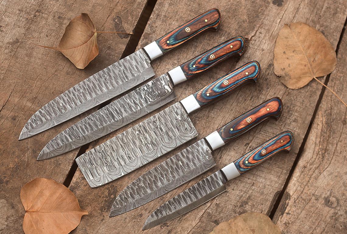 Custom Handmade Damascus Steel Knives Set (8” to 13”)