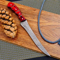 Custom Handmade Damascus Steel Fishing Fillet Knife - 13" with Pakka Wood Handle & Leather Sheath
