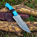 Custom Handmade Damascus Steel Hunting Knife – 10-Inch Blade with Resin Handle, Includes Leather Sheath