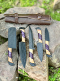 Best Knife Block Set – 13" Forged Stainless Steel Chef Knife with Olivewood & Epoxy Resin Handle + Leather Sheath