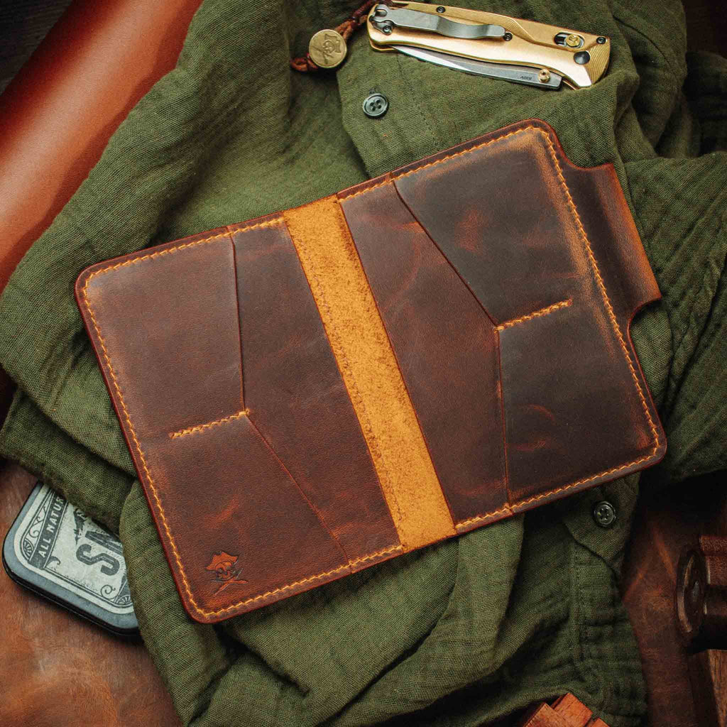 Pirate Goods Quartermaster v2 Passport Wallet – Leather Travel EDC Organizer with Velcro Panel & Field Notes Holder