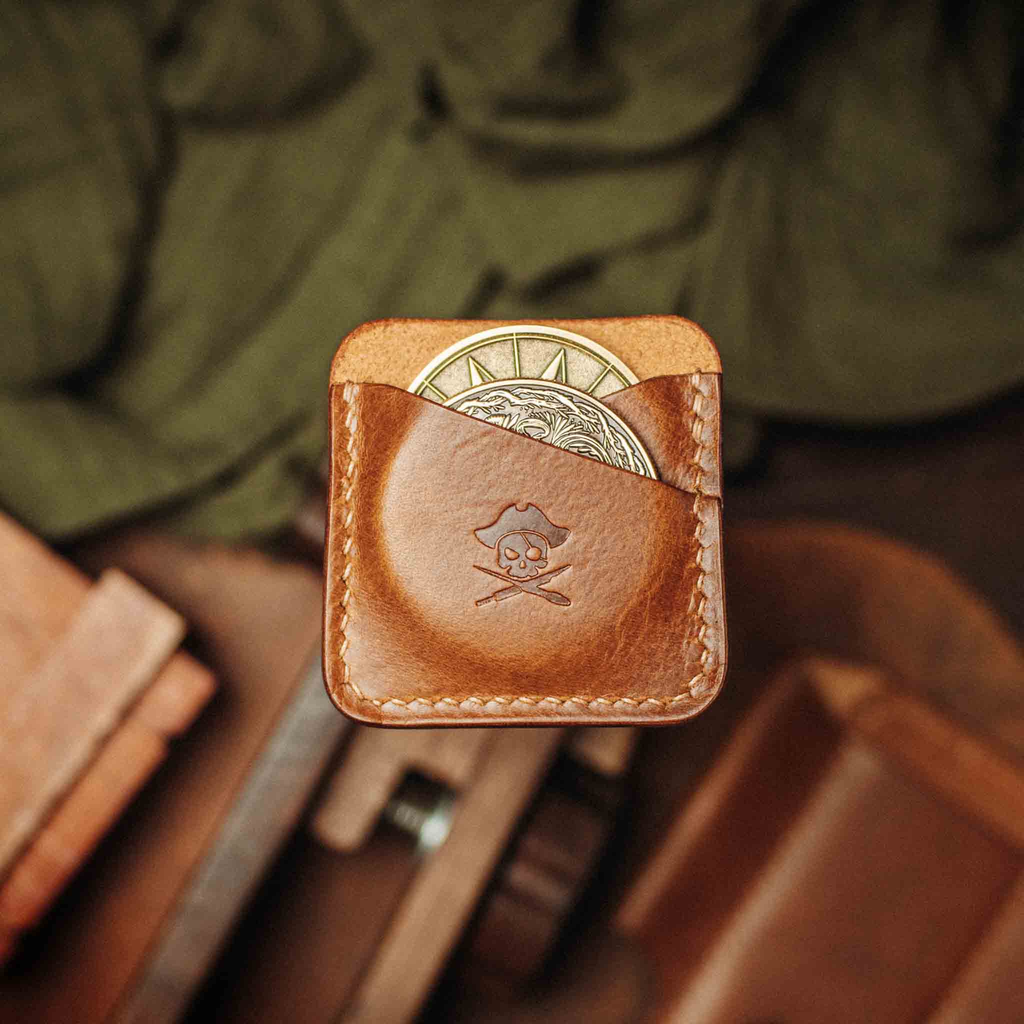 Pirate Goods Peso Pocket Duo Coin Holder – Leather Challenge Coin Case for Two Coins