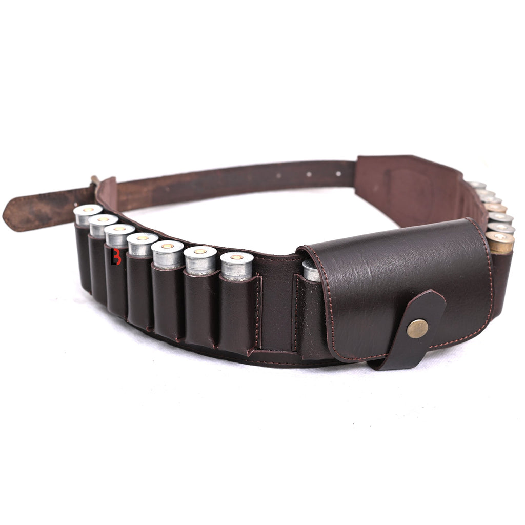 Cowhide Leather Shotshell Bandolier Belt Shotgun Shell Belt Ammunition Carrier, holds 19 shells