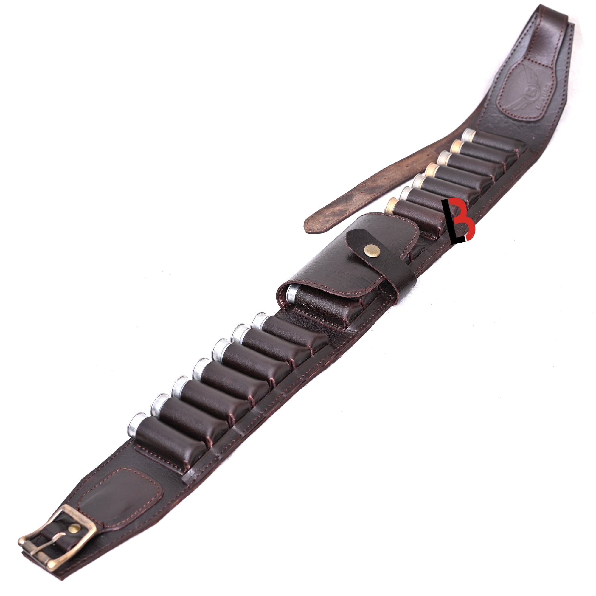 Cowhide Leather Shotshell Bandolier Belt Shotgun Shell Belt Ammunition Carrier, holds 19 shells