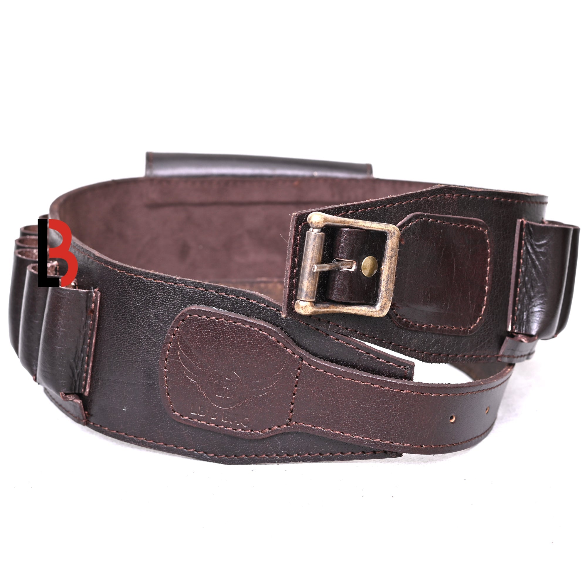 Cowhide Leather Shotshell Bandolier Belt Shotgun Shell Belt Ammunition Carrier, holds 19 shells