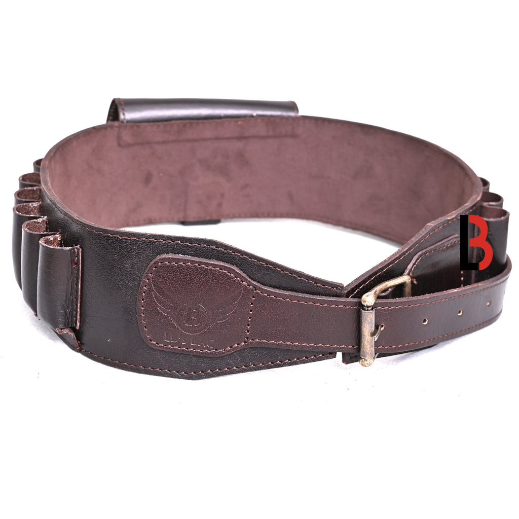 Cowhide Leather Shotshell Bandolier Belt Shotgun Shell Belt Ammunition Carrier, holds 19 shells
