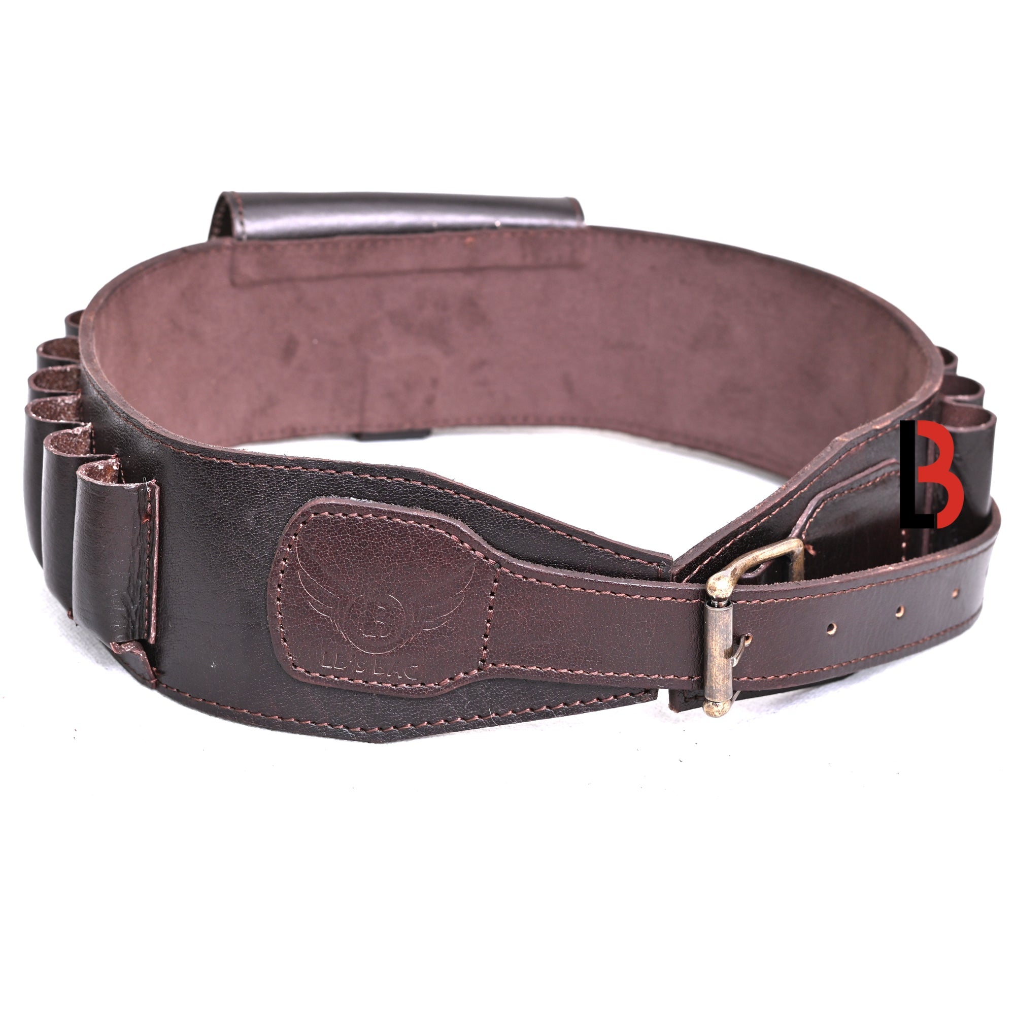 Cowhide Leather Shotshell Bandolier Belt Shotgun Shell Belt Ammunition Carrier, holds 19 shells