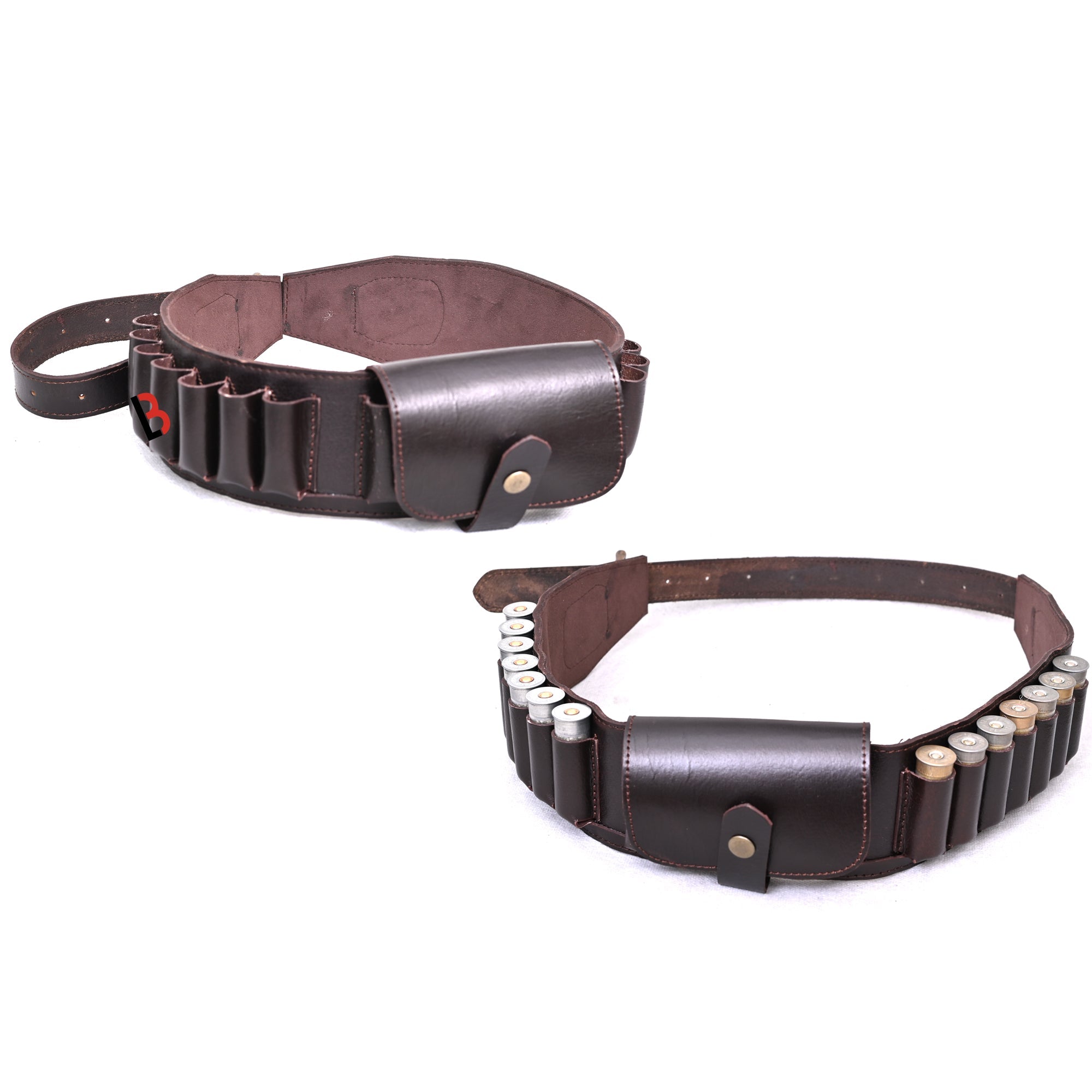 Cowhide Leather Shotshell Bandolier Belt Shotgun Shell Belt Ammunition Carrier, holds 19 shells
