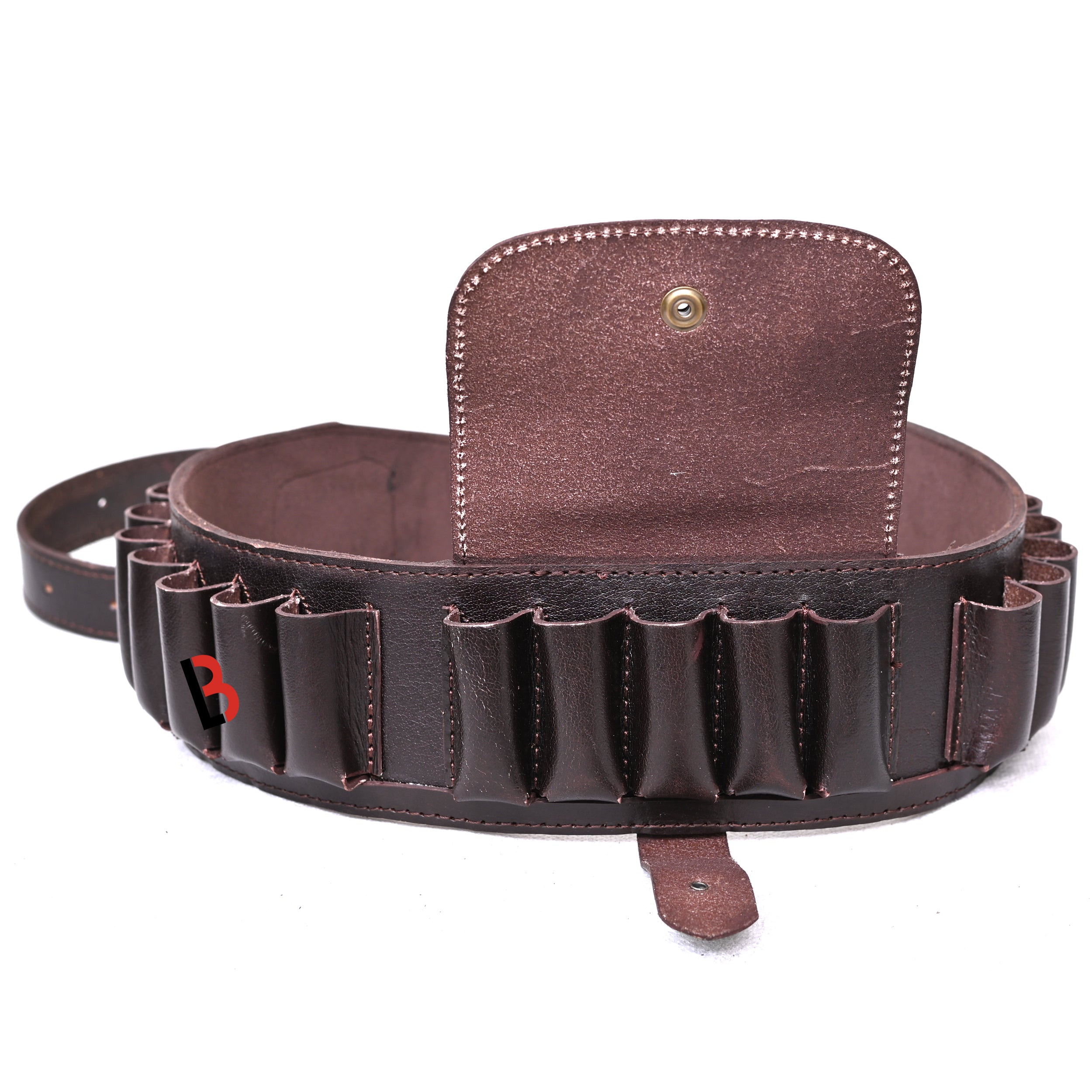 Cowhide Leather Shotshell Bandolier Belt Shotgun Shell Belt Ammunition Carrier, holds 19 shells