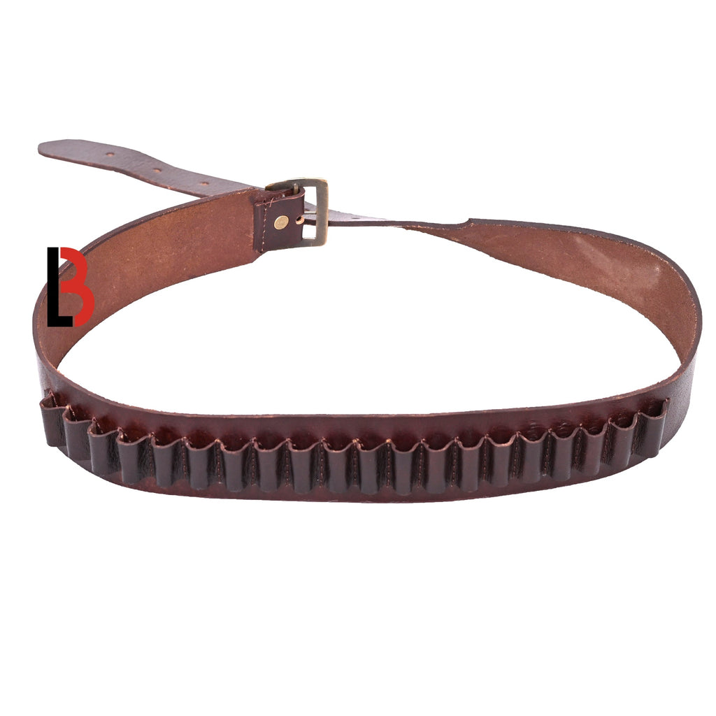 Cowhide Leather Adjustable Bandolier Cartridge Belt for.22, Vintage Brown