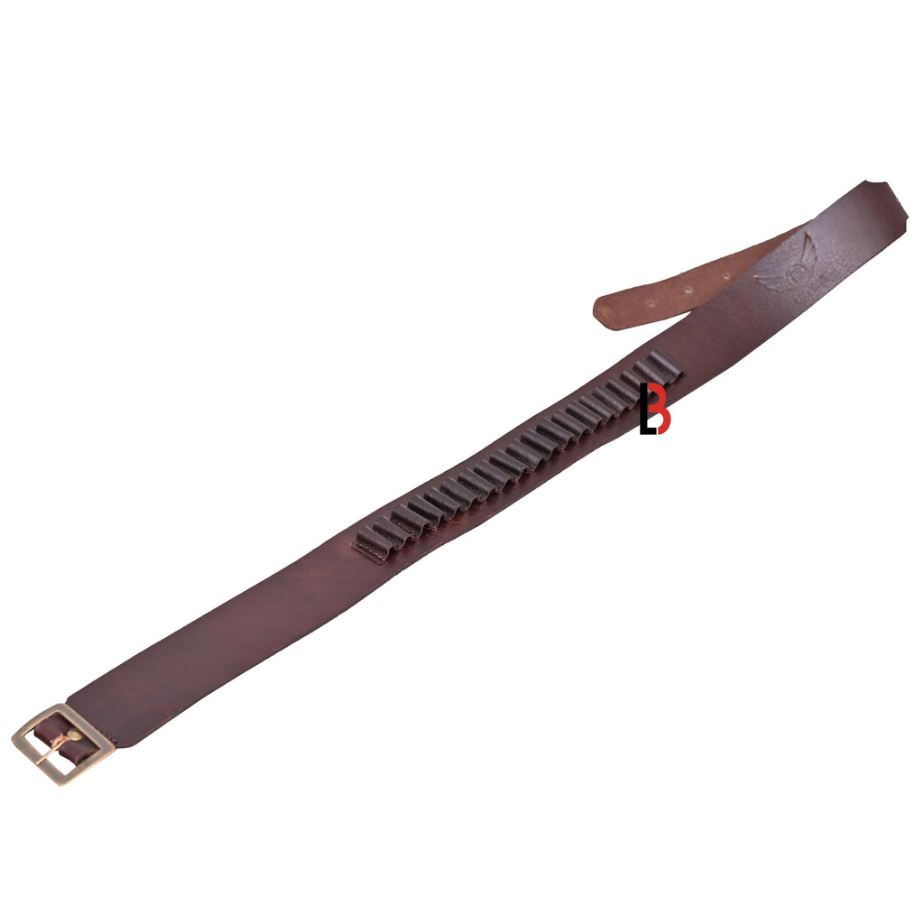 Cowhide Leather Adjustable Bandolier Cartridge Belt for.9MM / 38SPL, Vintage