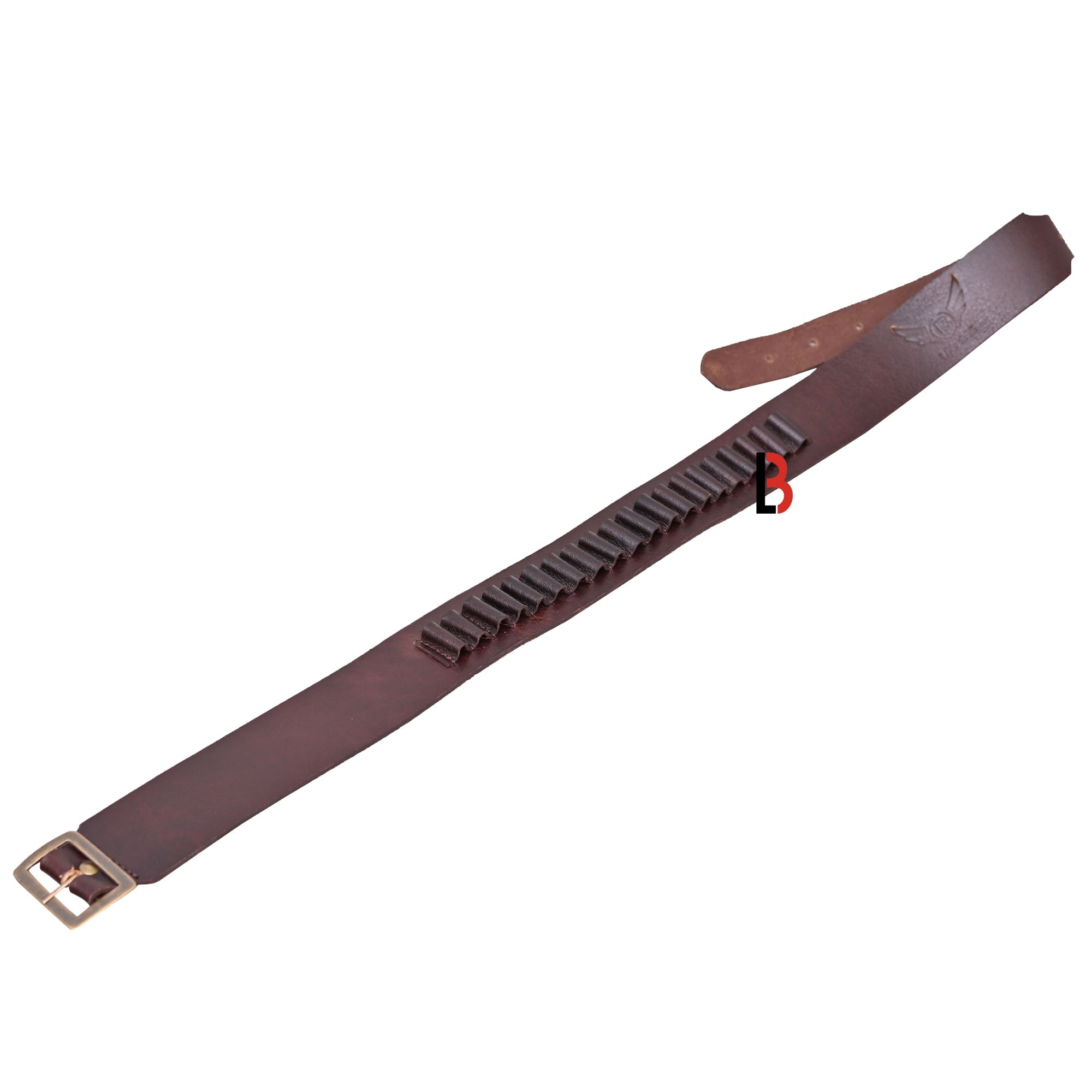 Cowhide Leather Adjustable Bandolier Cartridge Belt for.22, Vintage Brown